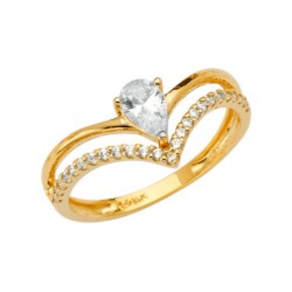 Solid 14K Yellow Gold  2 Line Fancy CZ Ring - Picture 1 of 4